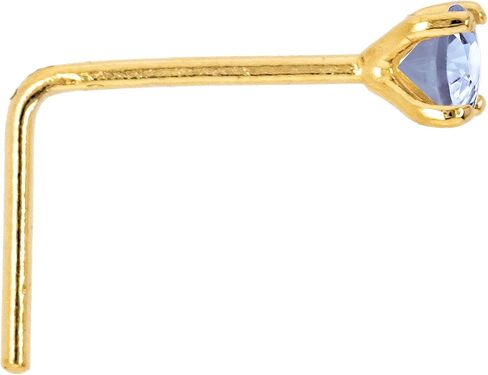 22G Solid 14Kt Gold L-Shape Nose Stud with real Tanzanite Gemstone, 14kt Yellow Gold or 14kt White Gold Prong Setting - December Birthstone Nose Ring in Saudi Arabia