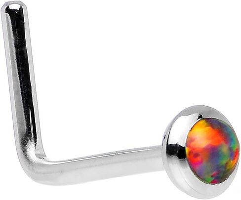 Body Candy 14k White Gold 2mm Fire Red Synthetic Opal L Shaped Nose Stud Ring 20 Gauge 1/4" in Saudi Arabia