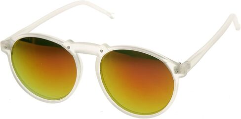Frosted Color Mirror Lens Retro P3 Frame Round Horn Rimmed Sunglasses in Saudi Arabia