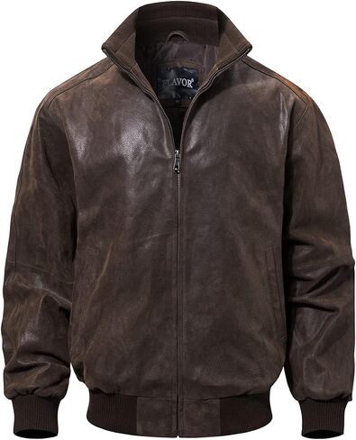 FLAVOR Men's Real Leather Bomber Casual Jacket in Kuwait