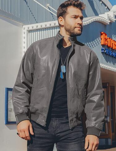 FLAVOR Men's Real Leather Bomber Casual Jacket in Kuwait