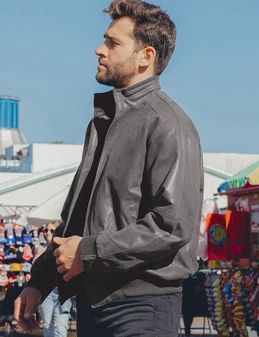 FLAVOR Men's Real Leather Bomber Casual Jacket in Kuwait