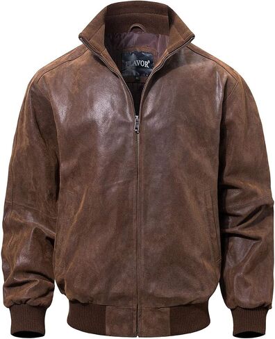 FLAVOR Men's Real Leather Bomber Casual Jacket in Kuwait