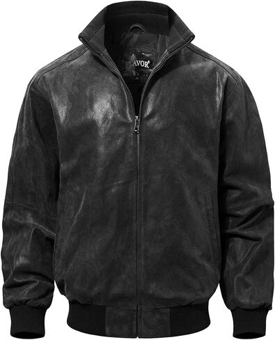 FLAVOR Men's Real Leather Bomber Casual Jacket in Kuwait
