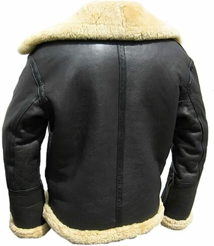 Mens B3 Bomber RAF Aviator Flight Real Shearling Fur Black Pilot Sheepskin Real Leather Jacket in Saudi Arabia