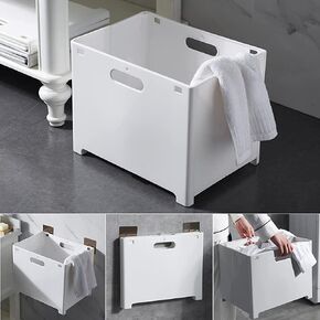 Alacati - Collapsible Laundry Baskets With Handles - Foldable Plastic Laundry Hamper Wall Mount - White Portable Dirty Clothes Baskets Square - Space Saving Flexible Bathroom Storage Organizer Bin in Kuwait