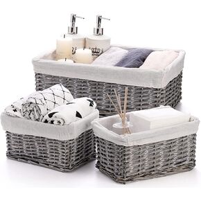Yesland 3 Pack Handmade Wicker Storage Baskets Set, Woven Storage Shelf Organizer Nesting Baskets for Pantry Living Room Office Bedroom Shelves, Grey in Kuwait