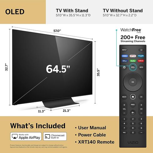 VIZIO 65-Inch OLED Premium 4K UHD HDR Smart TV with Dolby Vision, HDMI 2.1, 120Hz Refresh Rate, Pro Gaming Engine, Apple AirPlay 2 and Chromecast Built-in - OLED65-H1 in Saudi Arabia