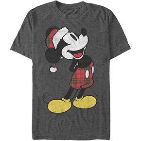 Disney Big & Tall Classic Plaid Mickey Men's Tops Short Sleeve Tee Shirt, Charcoal Heather, 3X-Large Tall in Saudi Arabia
