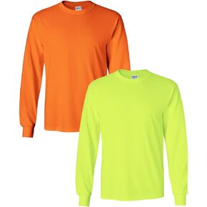 Gildan Men's Ultra Cotton Adult Long Sleeve T-Shirt, 2-Pack SafetyOrange-SafetyGreen Pack of 2 Large in Saudi Arabia