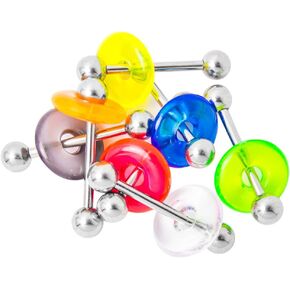 Tongue Piercing Barbells - 7-Pack Acrylic Doughnut with 14ga-5/8"(16 mm) 316L Surgical Steel Barbell Assorted Colors in Kuwait