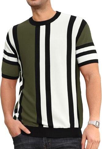 تي شيرت رجالي مخطط من GRACE KARIN بياقة دائرية وأكمام قصيرة وقمصان محبوكة كاجوال in Kuwait