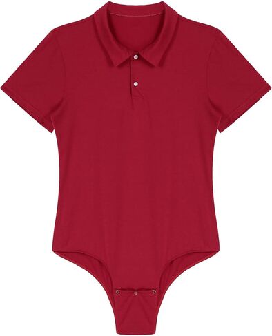 Aislor Men's Turn-Down Collar Short Sleeve Shirt Button Crotch Leotard One Piece Bodysuit Rompers in Kuwait