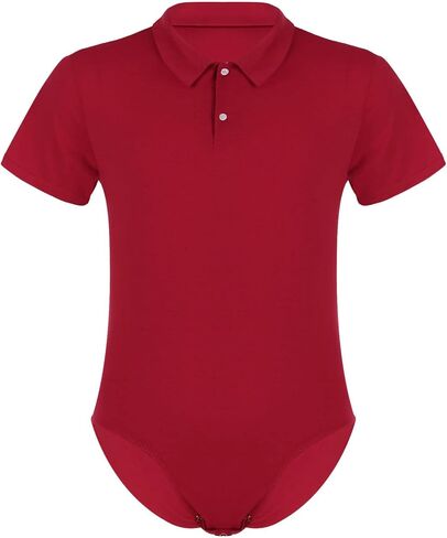 Aislor Men's Turn-Down Collar Short Sleeve Shirt Button Crotch Leotard One Piece Bodysuit Rompers in Kuwait