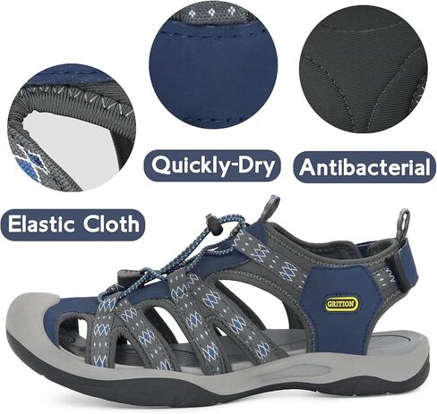 صنادل GRITION للرجال مغلقة عند الأصابع للمشي لمسافات طويلة في الهواء الطلق، صنادل مائية رياضية للصيادين مقاومة للماء للرحلات والمشي والشاطئ الصيفي in Kuwait