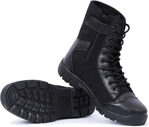 Outdoor Men's Military Tactical Work Boots Side Zipper Leather Motorcycle Combat Boots in Kuwait
