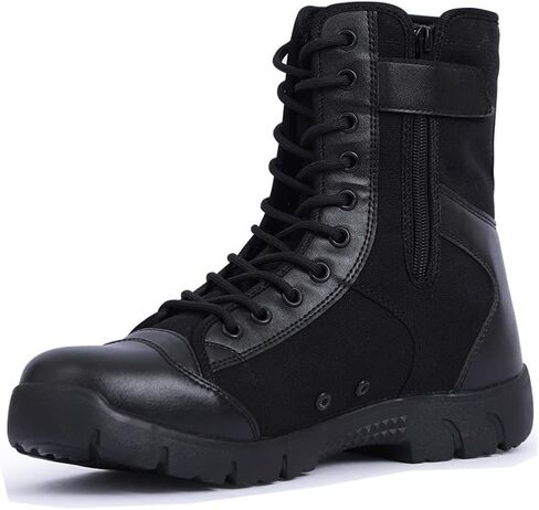 Outdoor Men's Military Tactical Work Boots Side Zipper Leather Motorcycle Combat Boots in Kuwait
