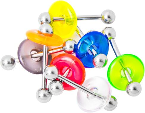 Tongue Piercing Barbells - 7-Pack Acrylic Doughnut with 14ga-5/8"(16 mm) 316L Surgical Steel Barbell Assorted Colors in Kuwait