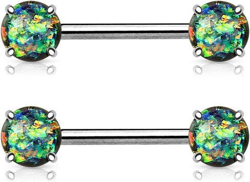 Lobal Domination Pair of Prong Set Synthetic Opal Glitter Nipple Rings/Shields/Barbells - 316L Surgical Steel in Kuwait