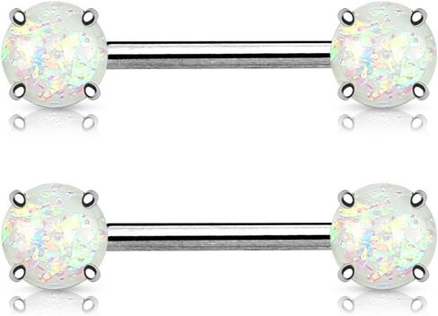 Lobal Domination Pair of Prong Set Synthetic Opal Glitter Nipple Rings/Shields/Barbells - 316L Surgical Steel in Kuwait