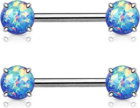 Lobal Domination Pair of Prong Set Synthetic Opal Glitter Nipple Rings/Shields/Barbells - 316L Surgical Steel in Kuwait