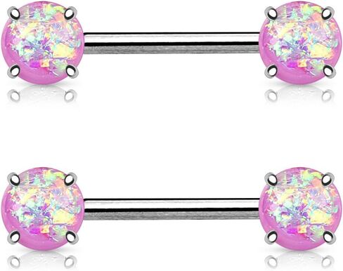 Lobal Domination Pair of Prong Set Synthetic Opal Glitter Nipple Rings/Shields/Barbells - 316L Surgical Steel in Kuwait