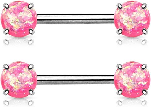 Lobal Domination Pair of Prong Set Synthetic Opal Glitter Nipple Rings/Shields/Barbells - 316L Surgical Steel in Kuwait