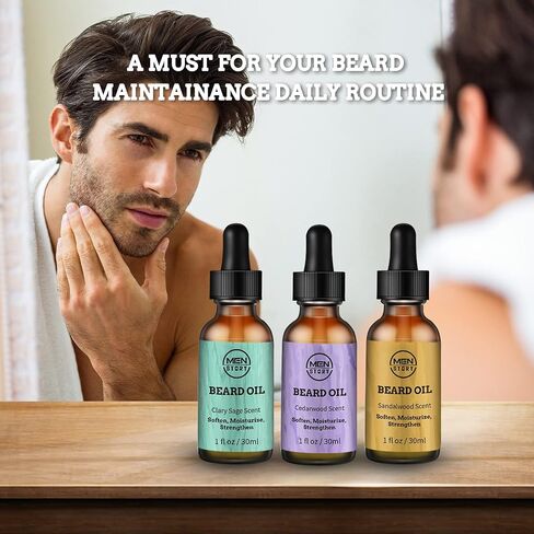 MENSTORY Beard Growth Oil 3 Scent Pack, Cedarwood, Sandalwood, and Sage, Moisturizing, Softening, Beards & Mustaches Maintenance for Men, Beard Gifts for Man Dad Father Boyfriend (3 fl oz total) in Saudi Arabia