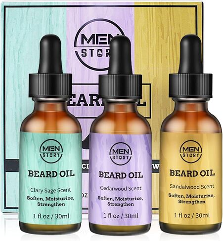 MENSTORY Beard Growth Oil 3 Scent Pack, Cedarwood, Sandalwood, and Sage, Moisturizing, Softening, Beards & Mustaches Maintenance for Men, Beard Gifts for Man Dad Father Boyfriend (3 fl oz total) in Saudi Arabia
