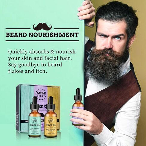 MENSTORY Beard Growth Oil 3 Scent Pack, Cedarwood, Sandalwood, and Sage, Moisturizing, Softening, Beards & Mustaches Maintenance for Men, Beard Gifts for Man Dad Father Boyfriend (3 fl oz total) in Saudi Arabia