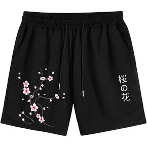 WDIRARA Men's Rose Letter Graphic Print Drawstring Waist Active Pocket Shorts