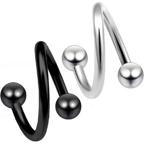 2pc Twisted Barbell 16g Spiral Earrings Daith Helix Tragus Navel Belly Button Rings Piercing Jewelry