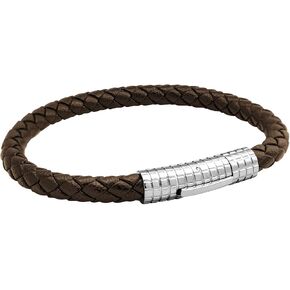 555Jewelry Stainless Steel Ribbed Clasp Braided Black Leather Bracelet for Men in Saudi Arabia