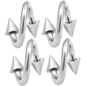 bodyjewellery 4pcs 14g Spiral Twisted Barbell Tragus Lip Cartilage Eyebrow Helix Tragus Hoop Surgical Steel Ear Gauges 4mm Spike Pick Size
