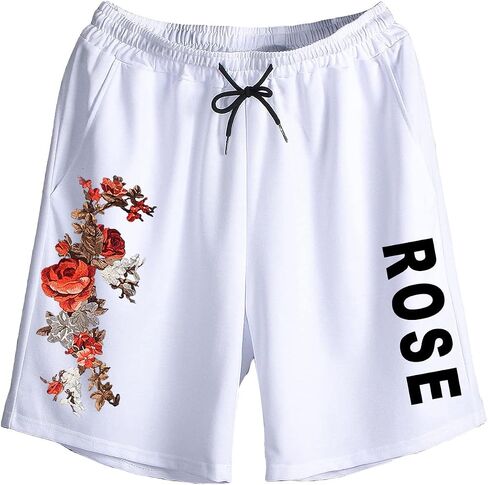 WDIRARA Men's Rose Letter Graphic Print Drawstring Waist Active Pocket Shorts in Saudi Arabia