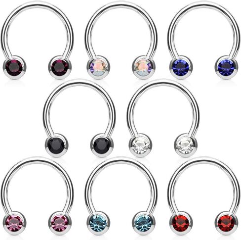 Front Facing Jewel Balls IP Over 316L Surgical Steel Circular/Horseshoes for Nipple, Septum and Ear Cartilage Piercings in Saudi Arabia