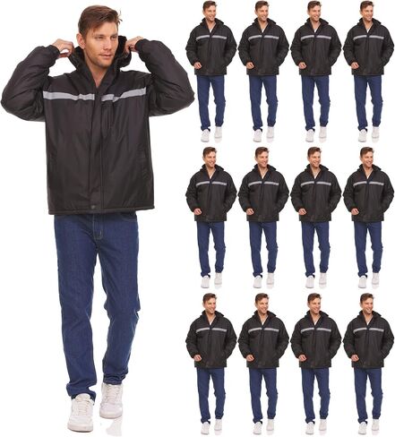 12 Pack of Mens Jackets Winter Coats Wholesale, Hooded Jacket for Men in Bulk, Safety Reflectors in Kuwait