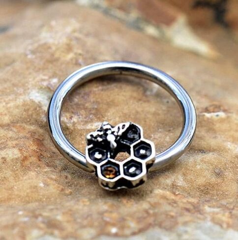 Amelia Fashion 16GA Bee and Honeycomb Captive Ring for CArtilage, Lip, Septum & More 316L Surgical Steel in Saudi Arabia