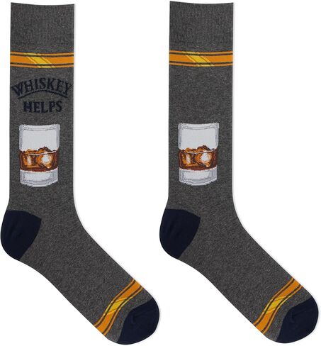Hot Sox Men's Whiskey Helps Crew Sock 1 Pair Pack, Whiskey Helps (Grey), Men's Shoe Size: 6.5-12 in Saudi Arabia