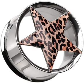 Leopard Star Hollow Double Flared Steel Ear Gauge Plug in Kuwait