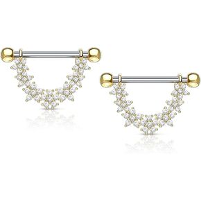 Forbidden Body Jewelry Pair of Surgical Steel 9/16 Inch (14mm) CZ Flower Daisy Chain Dangle Nipple Barbells in Saudi Arabia