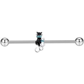 Pierced Republic 14G Industrial Stainless Steel Barbell with Cat Friends Emblem - 14 Gauge Cartilage Industrial Ear Piercing Jewelry, silver in Kuwait
