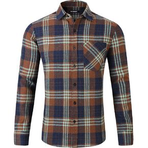 DOKKIA Men's Casual Dress Long Sleeve Buffalo Plaid Checkered Fitted Flannel Shirt