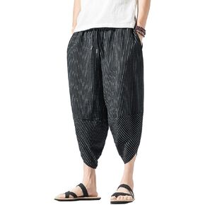 Seidarise Men's Linen Capri Linen Trousers Summer Harem Pants Wide Leg Baggy