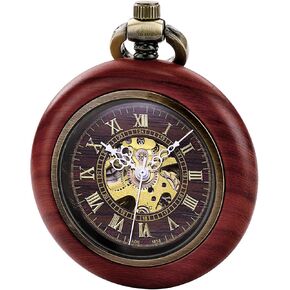 TREEWETO Vintage Wood Mechanical Pocket Watch for Men Women Steampunk Skeleton Dial with Chain + Box in Saudi Arabia