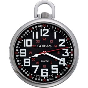 Gotham Men's Silver-Tone Slim Railroad 24 Hour Open Face Quartz Pocket Watch # GWC15029SBK in Saudi Arabia