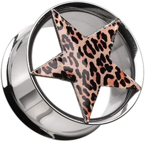Leopard Star Hollow Double Flared Steel Ear Gauge Plug in Saudi Arabia