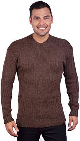 INTI ALPACA Men’s Hand Knit Long Sleeve V-Neck Brown Alpaca Sweater in Saudi Arabia