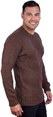 INTI ALPACA Men’s Hand Knit Long Sleeve V-Neck Brown Alpaca Sweater in Saudi Arabia