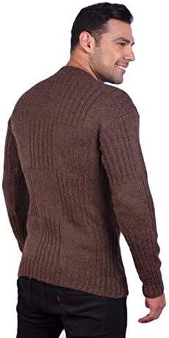INTI ALPACA Men’s Hand Knit Long Sleeve V-Neck Brown Alpaca Sweater in Saudi Arabia